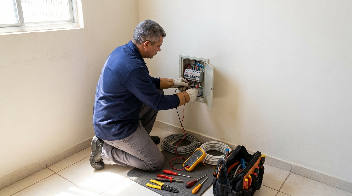 Eletricista realizando manutencao em Porto Velho‑RO